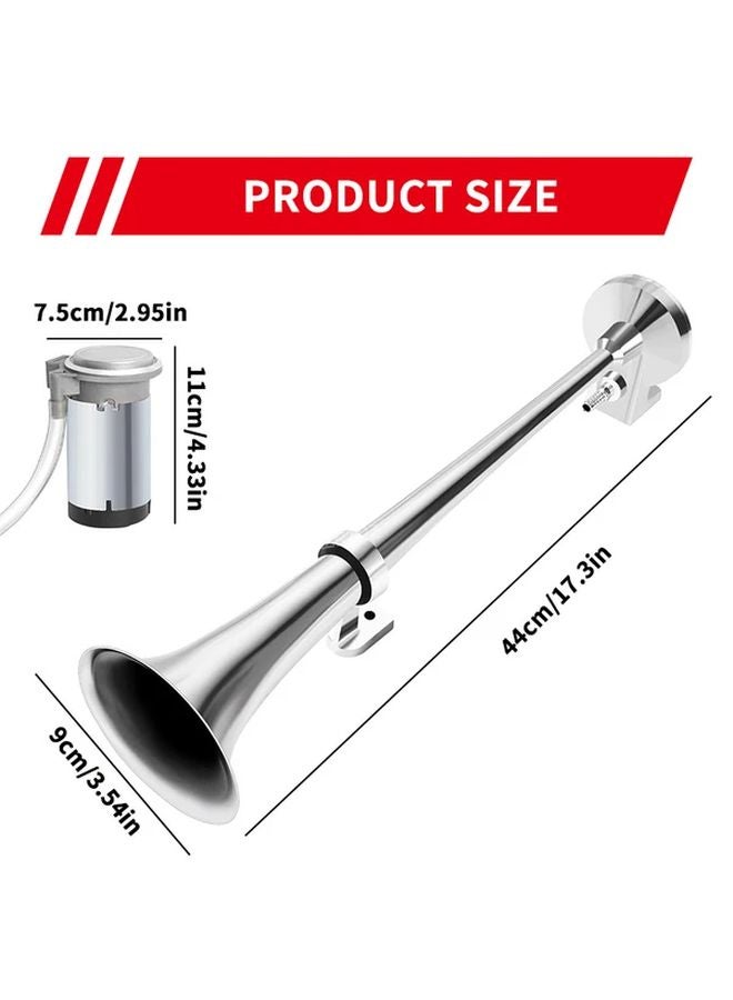 Single Tube Silver 12V Universal Electric Air Horn Kit 120dB For Car Truck - Image 2